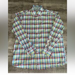 Alan Flusser Shirt Men's XL Multi Color Pastel Plaid Long Sleeve Button Down